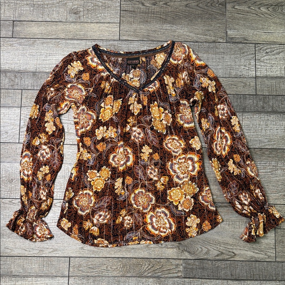 Shyanne Floral Blouse - Brown and Gold